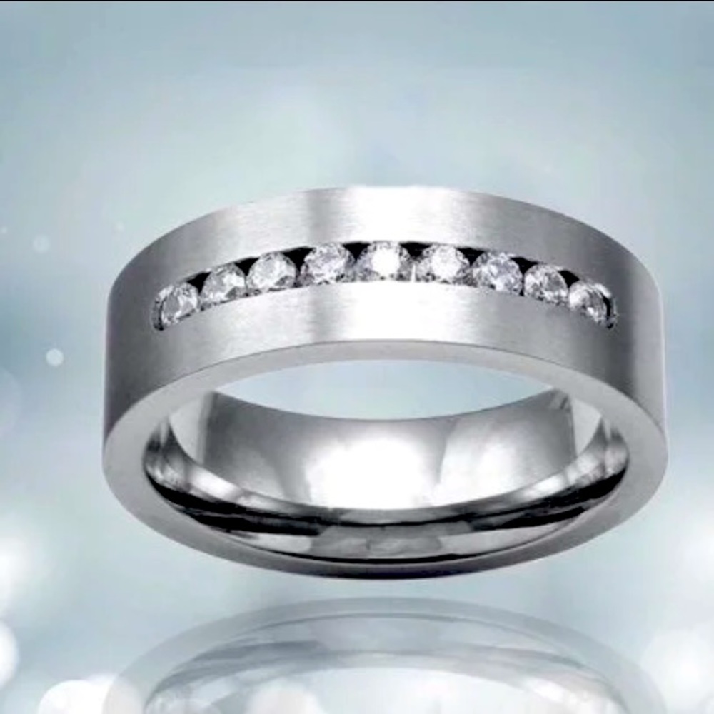 8mm Stainless Steel Men's Diamond Ring!!